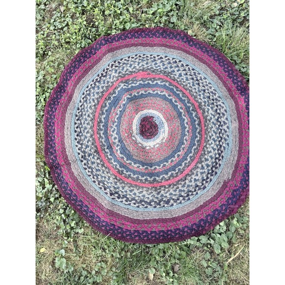 Handmade Other - Vintage Braided Round Rag Rug 49" Handmade Farmhouse Folk Art